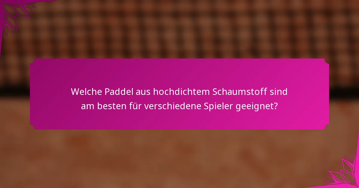 Welche Paddel aus hochdichtem Schaumstoff sind am besten für verschiedene Spieler geeignet?